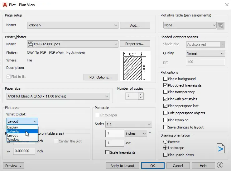 AutoCAD Plot DWG to PDF Plot Area