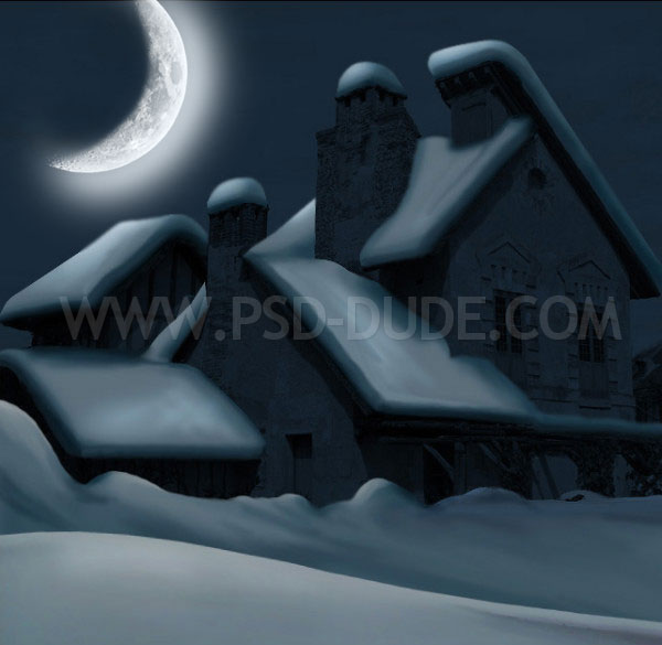 Add Moon Glow To Winter Night Scene Photoshop