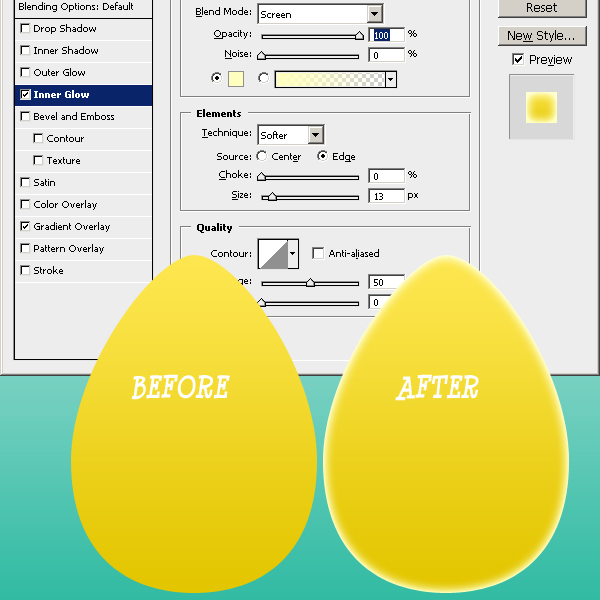 How To Add Inner Glow For Rounded Egg Effect In Photoshop