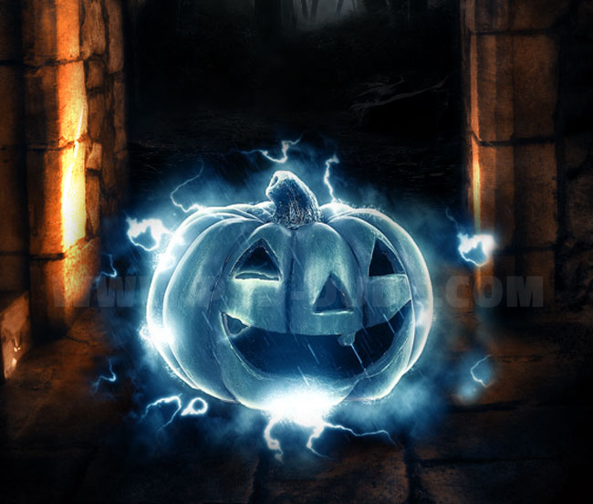 Add the enchanted Halloween pumpkin layer in Photoshop