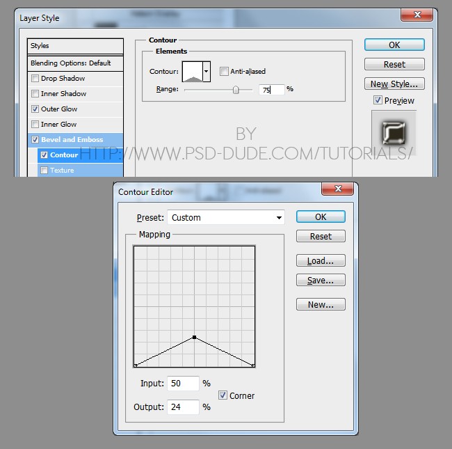bevel and emboss contour settings