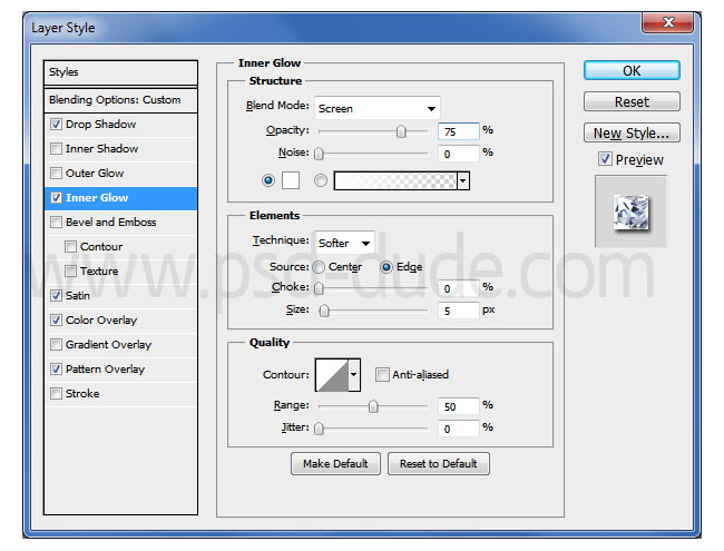 layer style diamond inner glow 