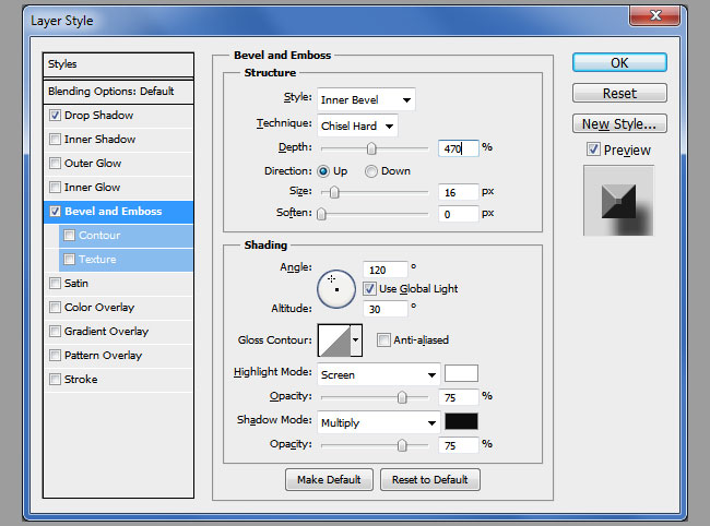 diamonds text layer style bevel and emboss