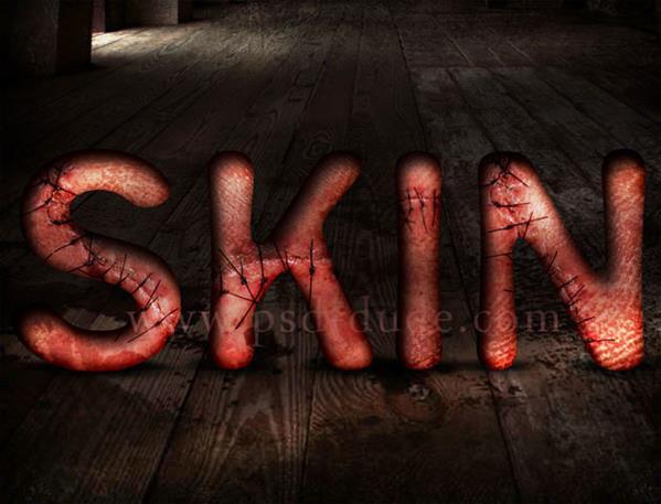 Horror stitched skin wound text in photoshop