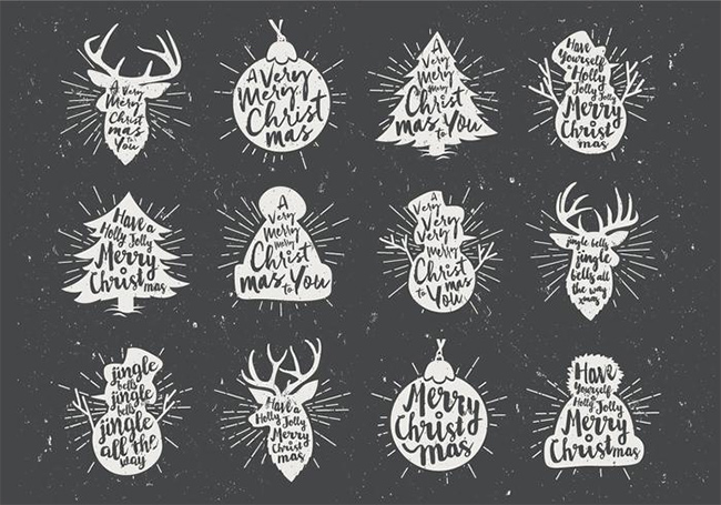 Free Christmas Hand-Drawn Chalk Vector Badges