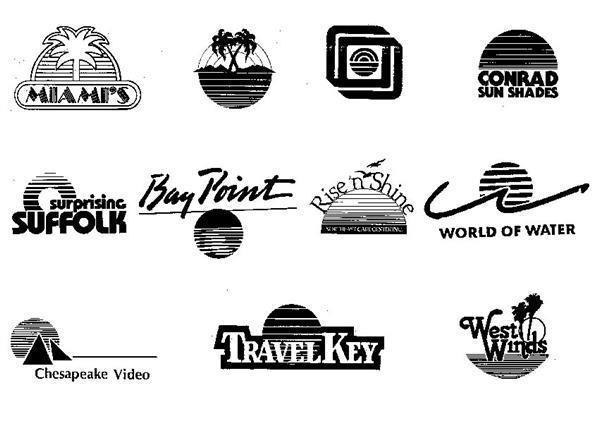 1980s Company Logos With Retro Sun & Palm Trees