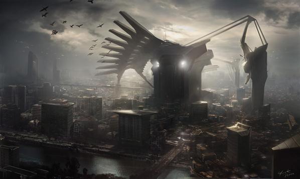 Sci Fi City Angels Matte Painting