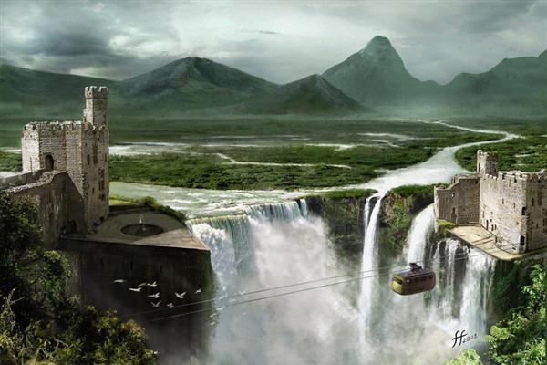 Waterfall Fantasy Matte Painting