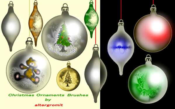 Christmas
 Ornaments Brushes by altergromit photoshop resource collected by psd-dude.com from deviantart
