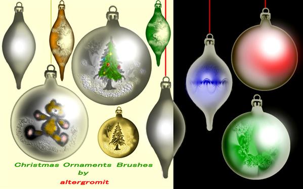 Christmas
 Ornaments Brushes by altergromit photoshop resource collected by psd-dude.com from deviantart