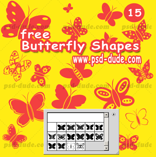 Butterfly Photoshop Custom Shapes by psd-dude photoshop resource made by psd-dude.com