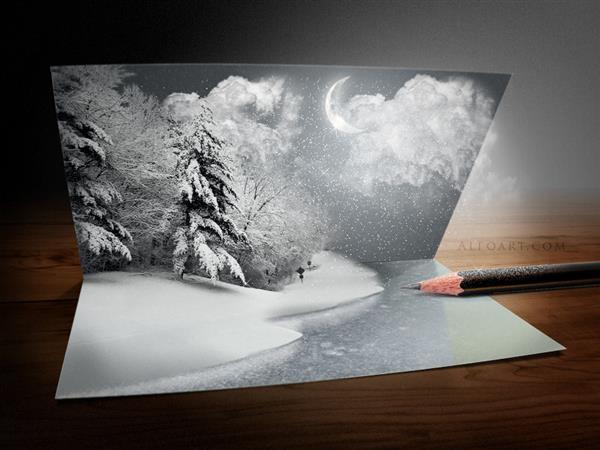 Christmas Card Snowing Landscape