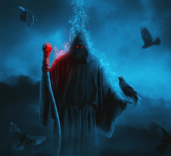 Dark grim reaper scene for halloween in Photoshop