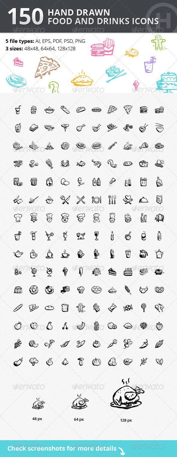 Hand drawn food and drinks icons