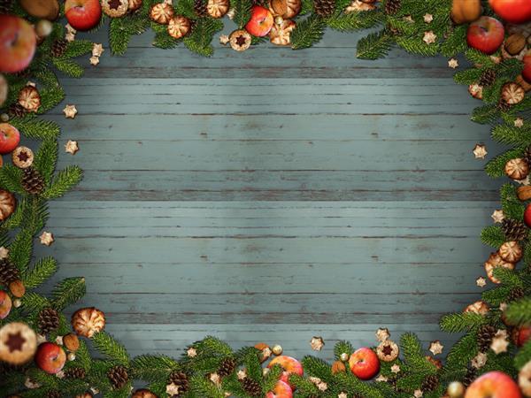 Free Christmas Decoration Frame with Wood Background