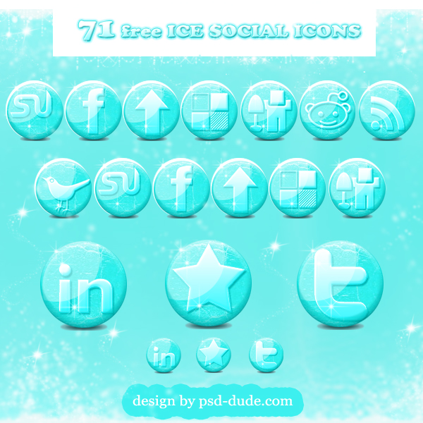 Free glossy ice social media icons for the winter season - photoshop resource by psd-dude.com