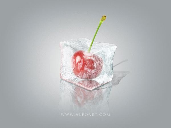 Cherry in an Ice Cube Photoshop Manipulation Tutorial