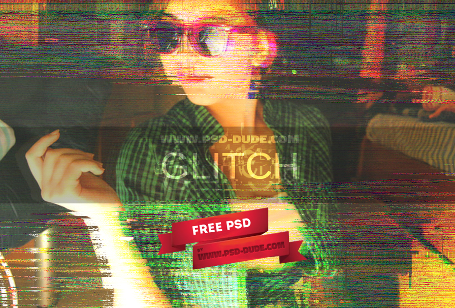 Glitch Vhs Photoshop Free Mockup Psddude