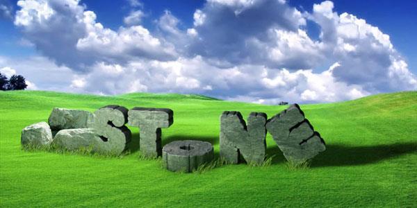 Cracked 3d stone text effect with grass in Photoshop and Cinema 4d