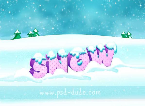 Christmas Card 3D Text Effect With Snow Made In Photoshop