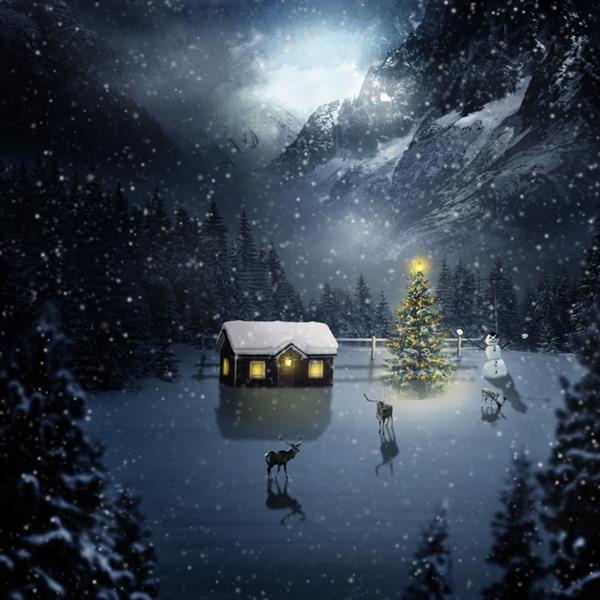 Beautiful Christmas Image Of A Night Scene in Photoshop