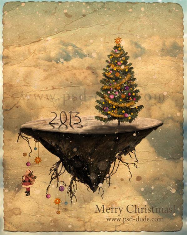 Create A Christmas Tree Floating Island Image In Photoshop