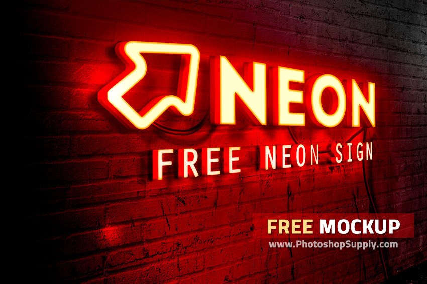 Neon Logo Mockup Free PSD