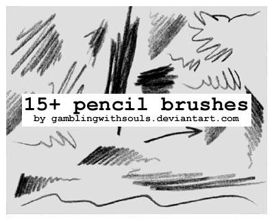 15 Pencil Brushes by gamblingwithsouls photoshop resource collected by psd-dude.com from deviantart