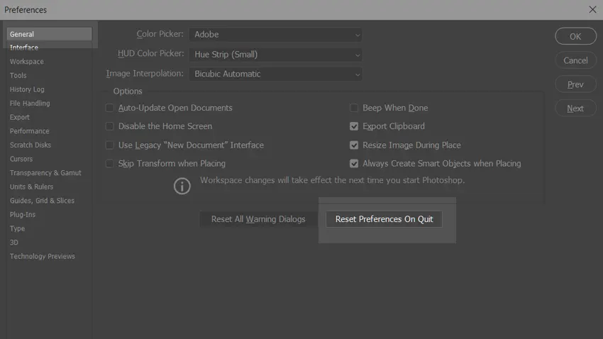 Reset Photoshop to Default Settings