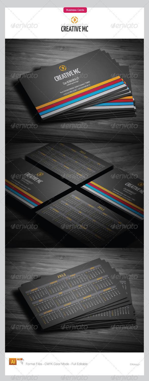 Business Card with Calendar for 2013 Year