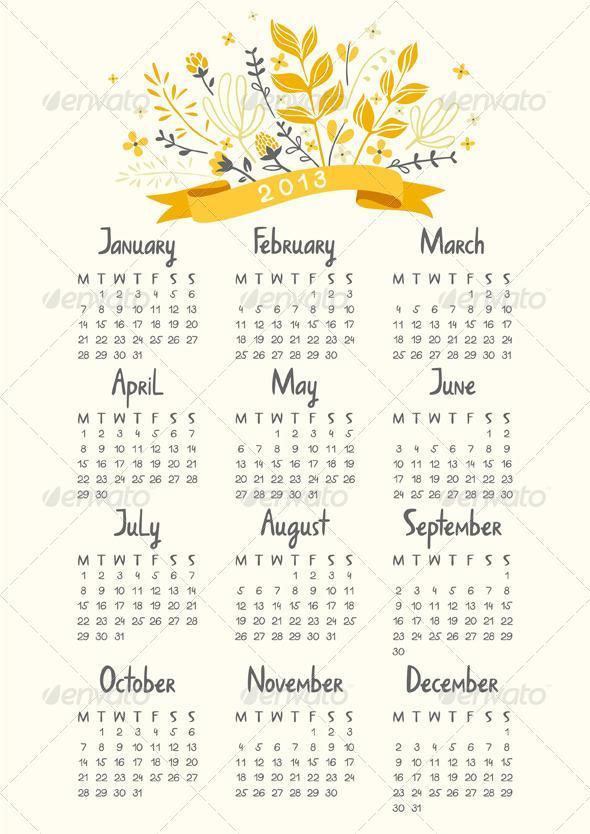 Calendar 2013 Floral Template