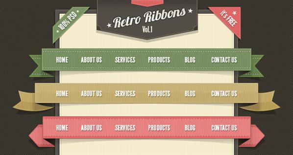 Retro Vintage Ribbons PSD Web Elements Pack