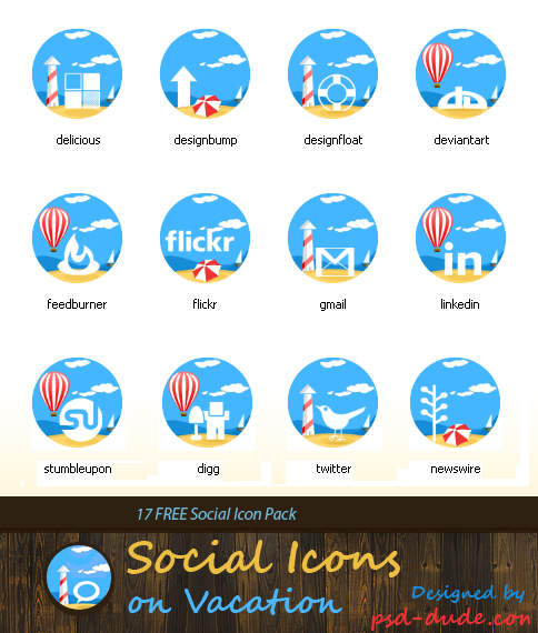 Free Vacation Social Icon Pack by psd-dude.com