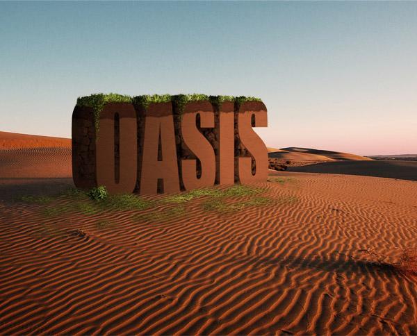 3D stone text in desert scene using Photoshop