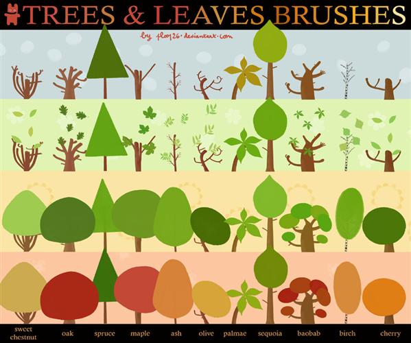 Trees
 and leaves brushes by ploop26 photoshop resource collected by psd-dude.com from deviantart
