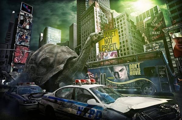 Gigant Turtle on City Street Photoshop Manipulation