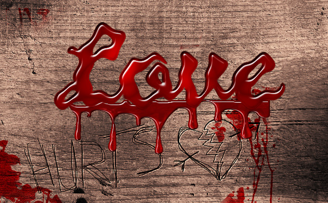 Blood text with dripping effect in photoshop