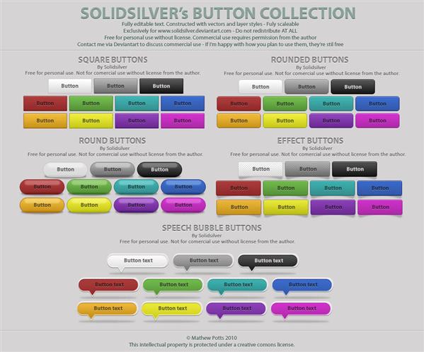 Free
 button collection by SolidSilver photoshop resource collected by psd-dude.com from deviantart