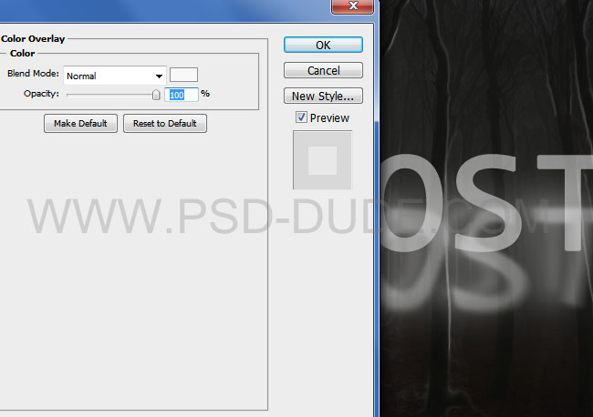 Spoooky Photoshop text effects extra layers Color Overlay layer style settings