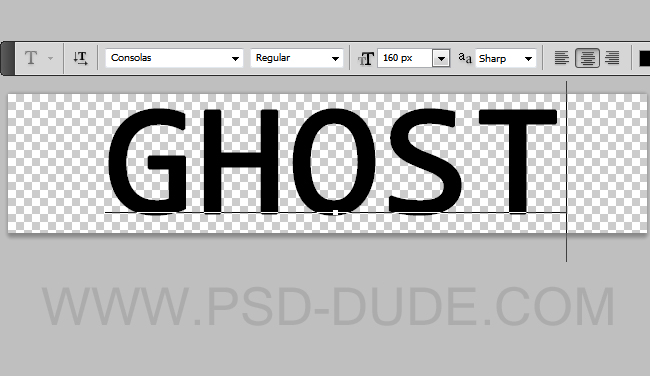 Ghost text Photoshop layer using Consolas font type