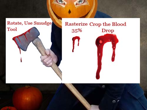 add the blood drops on the axe of the pumpkin killer