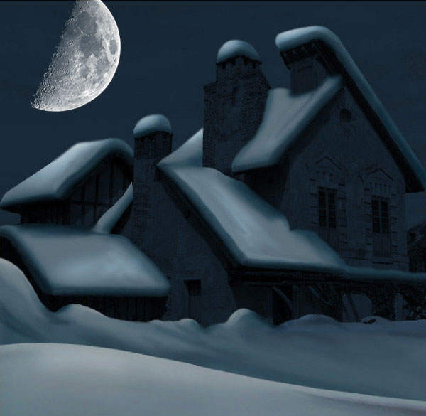 Winter Night Scene With Moonlight In Photoshop