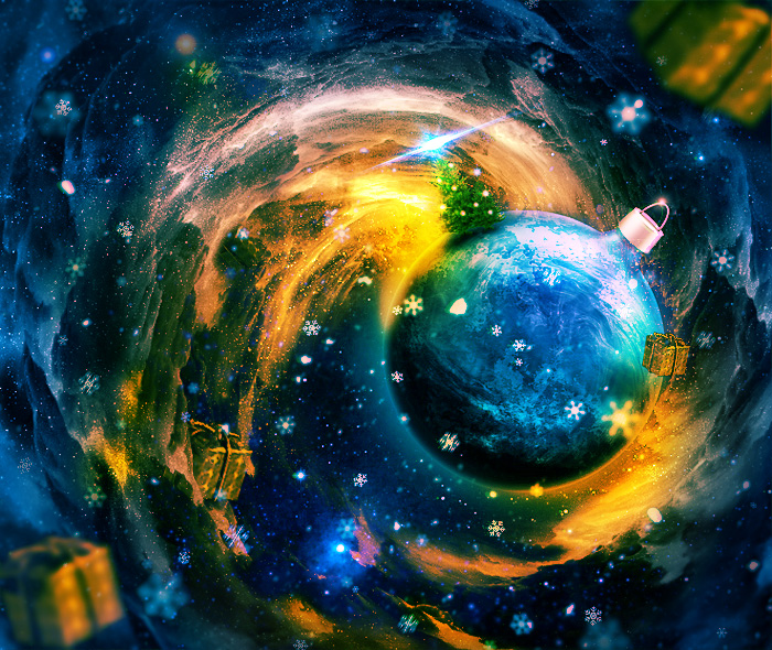 Christmas space galaxy background in Photoshop