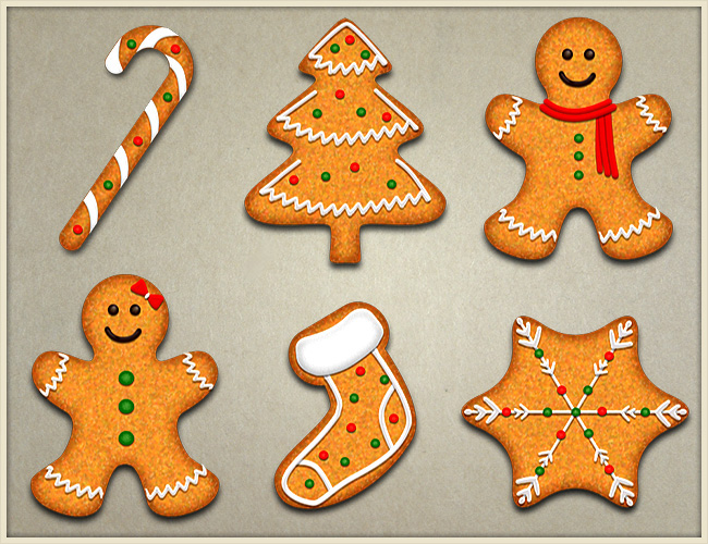 Christmas Gingerbread Cookies Vector Tree Candy Cane Sock
