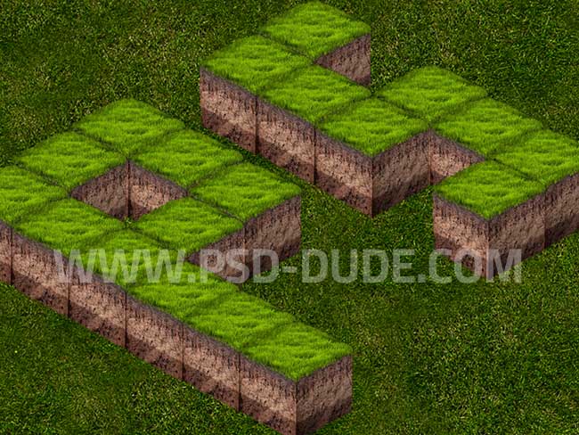 3D isometric grass text in photoshop