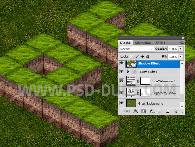 3D isometric grass text in photoshop