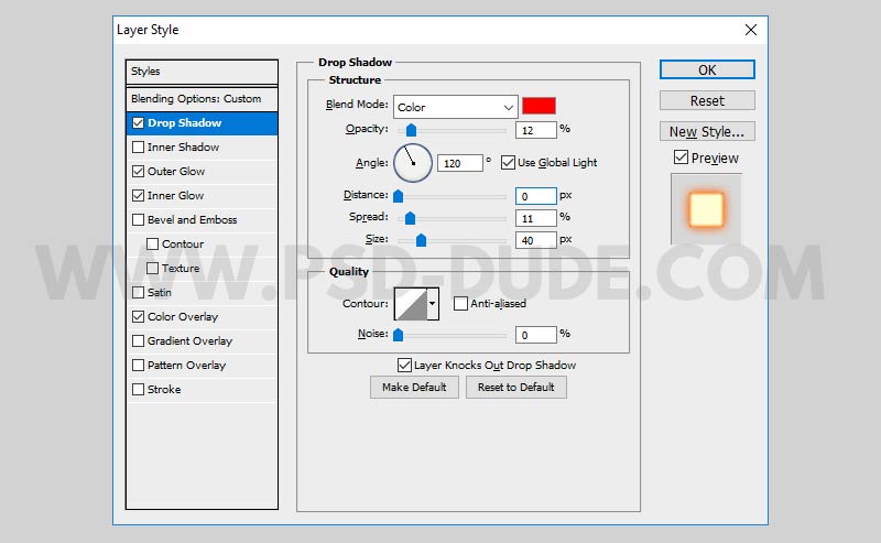 drop shadow layer style