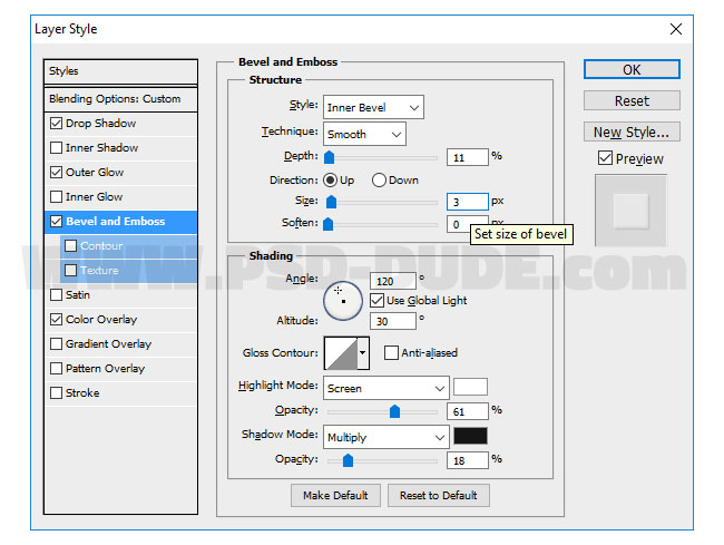 photoshop bevel and emboss layer style