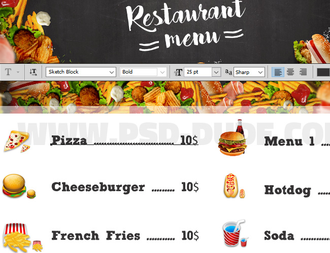 Photoshop Restaurant Food Menu Adding Prices