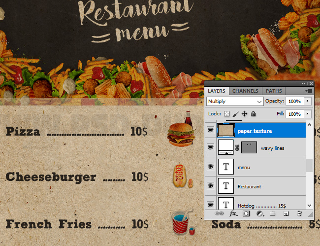 How To Add Vintage Paper Texture To Restaurant Food Menu